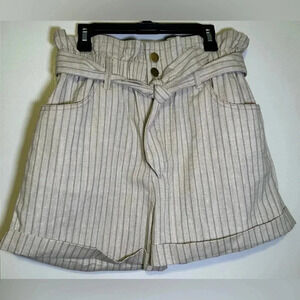 NWT Entro khaki striped paper bag waist Saturday comfort shorts size S